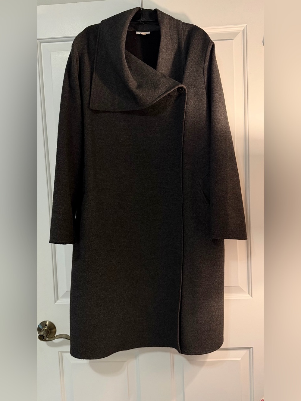 Women’s Pure Jill Gray Cozy Asymmetric Collar Faux Shearling Coat
